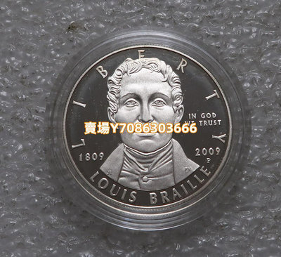 美國2009年 1元 美國盲文發明家布萊葉 PROOF 精致紀念銀幣 銀幣 紀念幣 錢幣【悠然居】1486