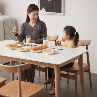 現貨熱銷-熙西木作家用橡木實木巖板桌面簡易餐桌椅餐廳石材簡約長方形桌子