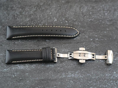 高質感加厚版義大利進口皮料,黑色20mm 22mm 24mm可替代seiko.原廠錶帶,平面牛皮錶帶,雙按式不鏽鋼蝴蝶扣
