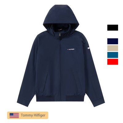 新款推薦 美國Tommy Hilfiger湯米立領防風防水拉鏈連帽夾克沖鋒衣外套 可開發票