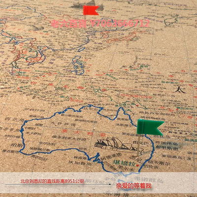 精品軟木板世界地理圖旅行打卡復古中國旅游掛圖扎釘標足跡復古照片墻