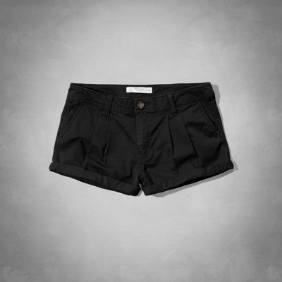 【天普小棧】Abercrombie&Fitch A&F Low Rise Shorts低腰休閒反折短褲黑色2/26腰