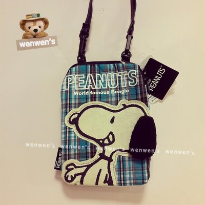 【Wenwens】日本帶回 SNOOPY 史奴比 史努比 PEANUTS 立體耳朵 格子款 手機包 肩背包 側背包 包包