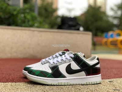 Nike Dunk Low Retro" Plaid 白綠紅 格紋 時尚 滑板鞋DV0827-100