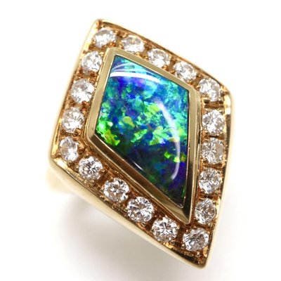 絕版 TASAKI  天然澳洲黑蛋白石 opal 歐珀 歐泊18k金 鑽石戒指