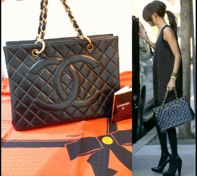 Chanel vintage gst tote黑色羊皮金鍊肩背手拿包