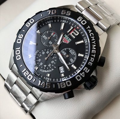 TAG HEUER Formula 1 黑色面錶盤 銀色不鏽鋼錶帶 石英 三眼計時 男士手錶 CAZ1010BA0842