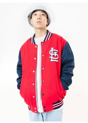 Cover Taiwan 官方直營 MLB 大聯盟 紅雀隊 刺繡 棒球外套 嘻哈 寬鬆 紅色 藏青色 大尺碼 (預購)