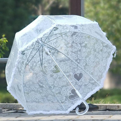 白菜價韓國創意透明蕾絲雨傘環保長柄自動直桿雨傘性感~特價#促銷