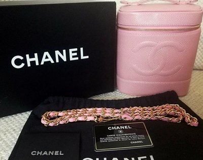 Chanel vintage魚子醬荔枝皮粉紅色化妝包化妝箱