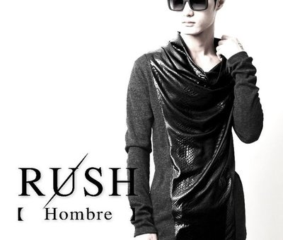 RUSH Hombre (韓國空運)正韓貨 前領拼接蛇紋皮革雙色長袖上衣 (原價1490)