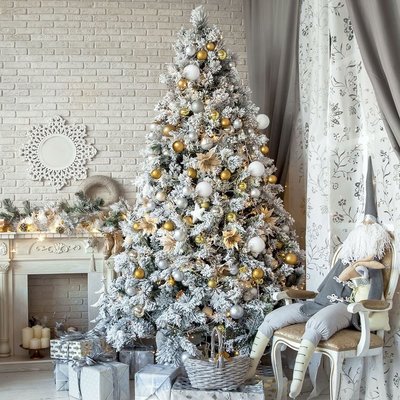 圣誕樹仿真白色落雪植絨樹1.8米植絨圣誕花環/2.1米/2.4米植絨樹~努努小鋪