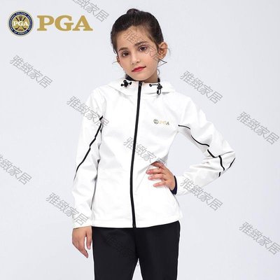 【熱賣精選】美國PGA 秋冬新品 高爾夫兒童服裝 女童保暖外套 拉鏈連帽式