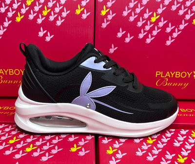 【琪琪的店】PLAYBOY 36-39號 舒適 彈力 宣言 支撐 氣墊 休閒鞋 黑紫 Y9656 版型正常