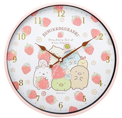 日本進口 可愛角落生物時鐘 草莓角落生物壁掛鐘牆鐘靜音時鐘數字簡約掛鐘居家咖啡廳裝飾鐘擺設禮物