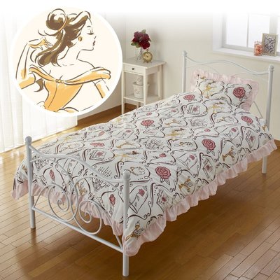 日本代購 迪士尼 disney 美女與野獸 貝兒 belle 茶壺媽媽 玫瑰花 單人床包 三件組 床單 枕頭套