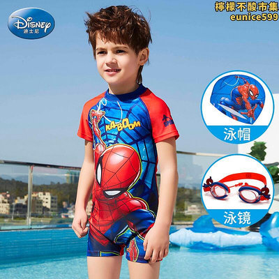 迪士尼兒童遊泳衣男童夏連身兩件式防曬泳裝小中大童泳褲卡通蜘蛛人