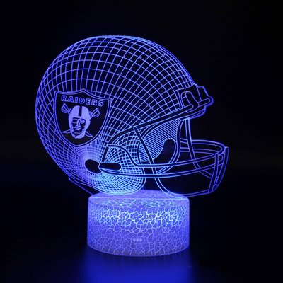 [現貨]美式足球頭盔3D視覺立體燈 NFL拉斯維加斯突襲者Raiders七彩漸變氣氛觸摸開關 橄欖球錯覺小夜燈創意禮物