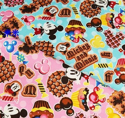 1130現貨-米米-迪士尼Disney Micky米奇米妮&amp;巧克力鬆餅圖案棉布-日本製-日本限定款-粉