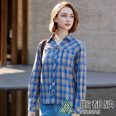 ATUNAS/歐都納女款格子長短袖襯衫(A1SH2403W藍格/防曬/格紋襯衫/透氣/休閒) 登山屋