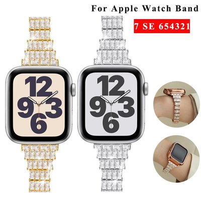 gaming微小配件-不銹鋼女士手鍊鑽石皮帶兼容 Apple Watch Series 8 7 6 SE 5 4 3 Iwatch 41mm-gm