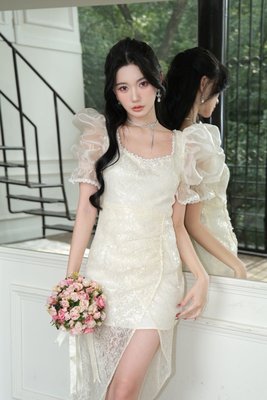Jinney Jinla 官方授權 設計師品牌 正品蕾絲刺繡珠片連身裙 露背洋裝 小禮服