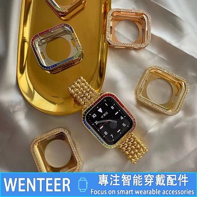 奢華款 Apple Watch 8錶殼 鋁合金鋯石鑲鑽殼 iWatch8 S7 6 SE 4/5代蘋果錶殼41 45mm