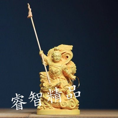 和風美物 三太子 李哪吒 太子爺 中壇元帥 木雕擺件 黃楊木（GA-5148）