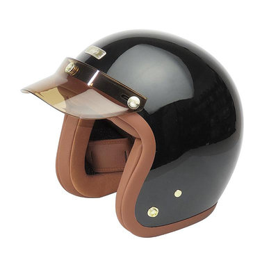 『元成安全帽』ninja復古帽 802 復刻經典騎士帽-亮黑 / 全可拆內襯 / 送鏡片 帽沿