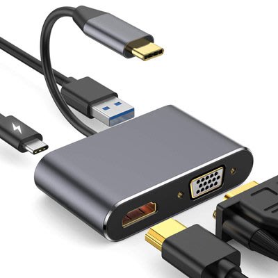 現貨_品名: TYPE-C轉HDMI VGA USB3.0 PD3.0四合一(顏色隨機) J-14572