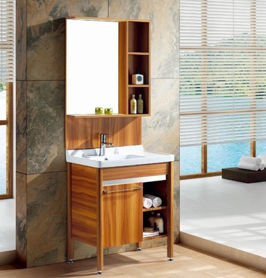 FUO衛浴: 70公分 合金櫃體 陶瓷盆浴櫃組(含鏡子,邊櫃) T9004