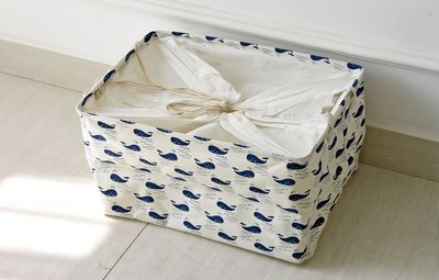 zakka生活雜貨館 日系棉麻束口收納箱 鄉村風海洋系鯨魚圖案置物箱 洗衣袋 玩具收納袋 垃圾桶 分類籃 服飾整理籃
