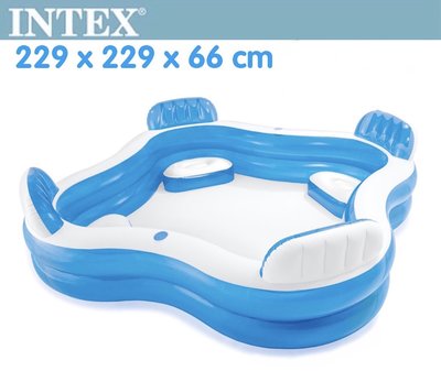 台灣現貨【INTEX】藍色透明有靠墊戲水游泳池229x229x66cm 泳池 充氣泳池