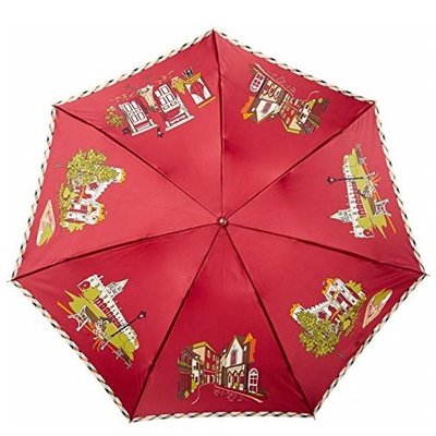 ☆注目のDAKS日本製造安全Rokuro紅色女士緞紋晴/雨二用折傘☆