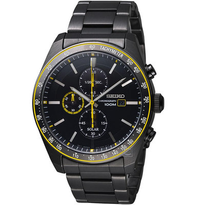 精工SEIKO 潮流時尚太陽能計時腕錶V176-0AZ0SD(SSC729P1)-黑黃