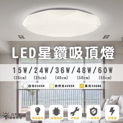 【自然光照明】LED星鑽吸頂燈 24w（另有15w/36w/48w/60w）白光/自然光/黃光 可快拆 一年保固 全電壓