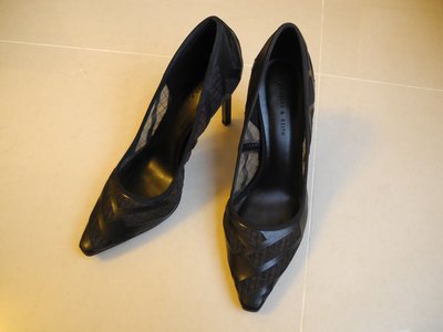 CHARLES＆KEITH黑色透紗簍空尖頭高跟鞋 跟高8cm size:24號/ 7號/ 37號 全新超美尖頭跟鞋