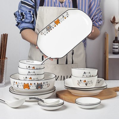 【熱賣精選】陶瓷家用碗筷套裝家庭裝高顏值碗盤套裝喬遷新款輕奢碗碟餐具套裝