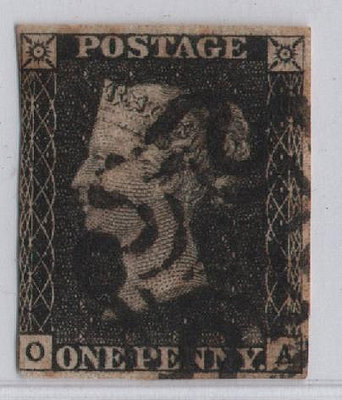 DD03-1840年全世界第一枚郵票-黑便士-QA字軌,三寬邊,銷黑色馬爾他十字戳