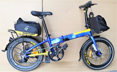 GENIO AFD8鋁合金20吋52T齒盤碟剎指撥8段變速折疊自行車(黑藍)附前後旅行包-【台中-大明自行車】