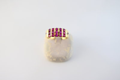 [吉宏精品交流中心]17顆 天然紅寶石 黃K金 造型 戒指 線戒