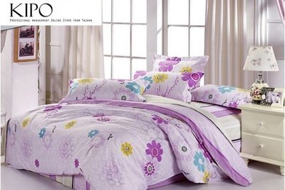 KIPO-精梳綿-紫花繽紛單人/雙人床包床組四件式NBG020106A