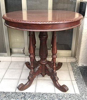 西洋式老柚木圓桌  雕刻細緻  良品