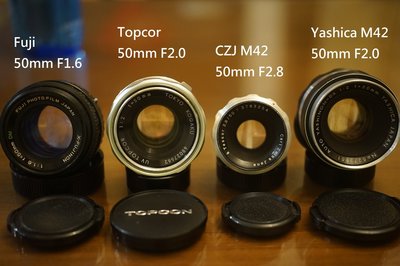 50mm 鏡頭 A.TOPCON UV F2.0。 B.Fujinon。C.Yashica F2. D,Zeiss
