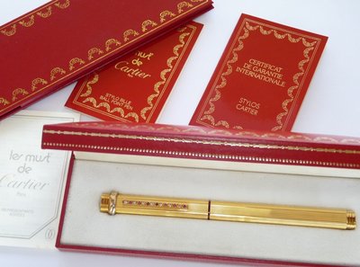 Cartier 附保証書原廠盒 紅寳石x鑽石筆夾 原子筆