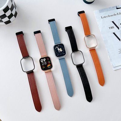 皮質腕帶 錶帶 適用 Redmi Watch 3 2 lite 金屬保護殼+磁吸腕帶 小米手錶超值版 智慧手錶替換腕帶