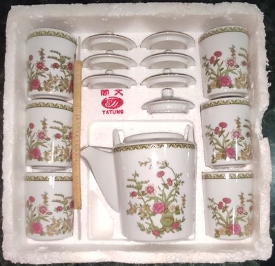 早期 大同磁器 粉紅花 杯壺組 茶具組。。紅字底印