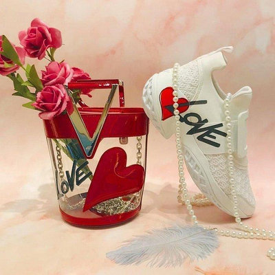 直購#Roger Vivier Viv Run 20春夏 紅愛心love塗鴉白色網眼厚底鞋RV 尺寸齊全 全新