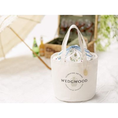 [瑞絲小舖]~日雜GLOW附錄WEDGWOOD260周年紀念白色野莓束口托特包 單肩包 束口包 水桶包 野餐包 手提袋