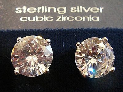 清倉大降價！全新美國 ICING 925純銀鑲方晶鋯石 Cubic Zirconia 圓型穿式耳環！低價起標無底價！免運